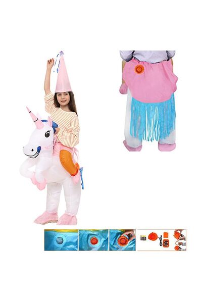 partidolu Şişme Maskot Unicorn Kostümü Pilli Tek Boynuz At Kıyafeti Çocuk (5-...