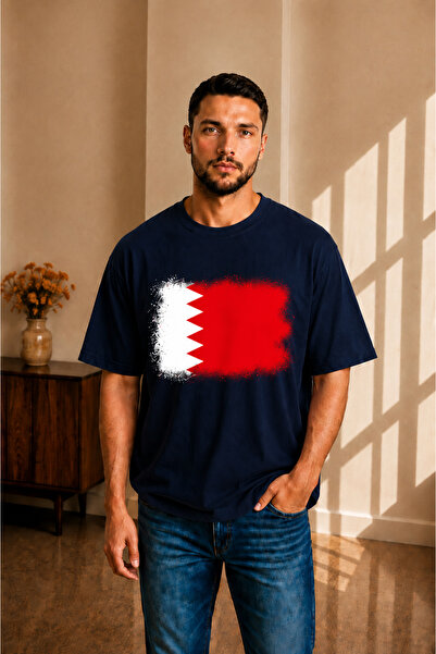 sngl tekstil Ανδρικό μπλουζάκι oversized Bahrain Flag με τύπωμα με κοντό μανί...