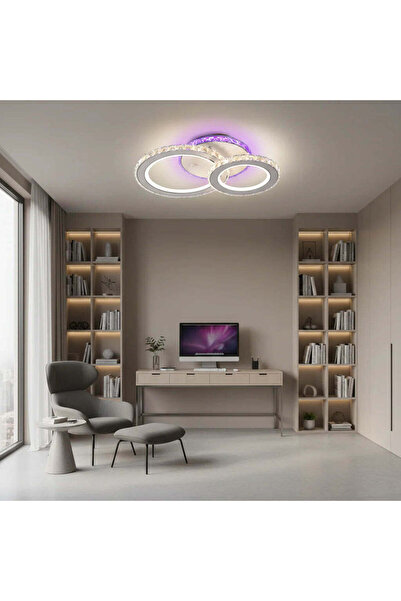 OEM Lustra LED cu telecomanda si cristal NOVA ROTONDA RGB 43W, 2 Cercuri, lum...