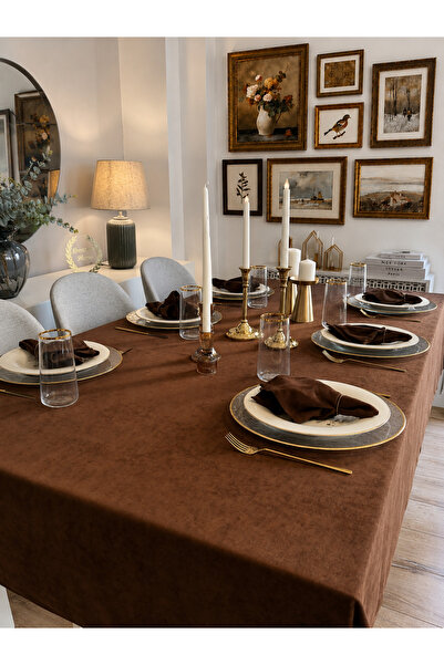 Decamor home Pearl Velvet Textured Seamless Bitter Brown Tablecloth