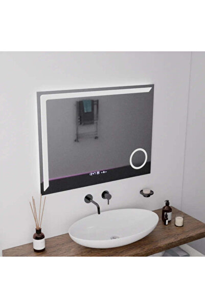 OEM Oglindă dreptunghiulară LED 80x60, Marcello, dezaburitor, termometru și ceas