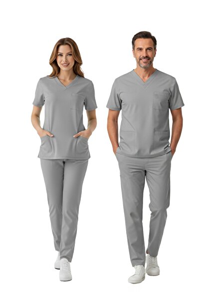 ÇİZGİ MEDİKAL Neutral Gray Dr. Greys Doktor Hemşire Medikal Scrubs Takım Lüks...