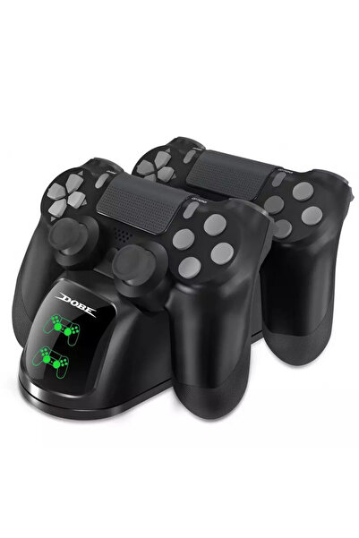 Choice قاعدة شحن مزدوجة منفذين باللون الأسود TP4-889 لجهاز PS4 مع مؤشر ضوئي ل...
