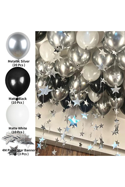 Choice O 10inch HG9179-5 43Pcs Black Gold Silver White Metal Thick Balloons w...