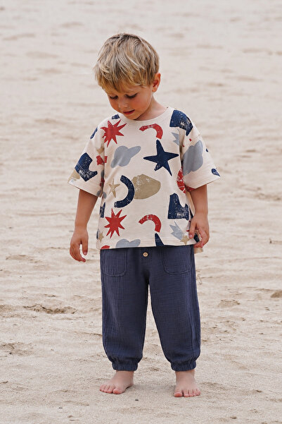 Cigit Müslin Pantolonlu T-Shirt Takım 2-10 Yaş Bej