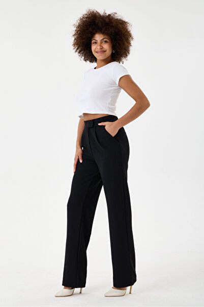 DIANNA Women's Black Palazzo Pants with Velcro Waist