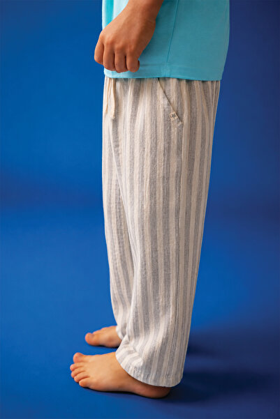 Cigit Pantaloni din muselină 1-10 ani gri cu dungi groase