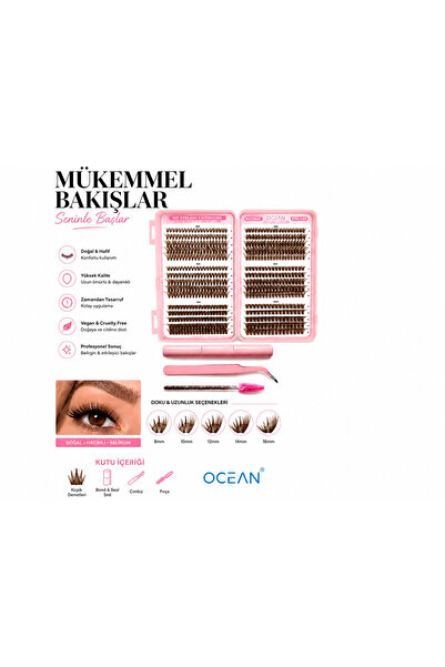 Ocean Professional 4’ü 1 Arada DIY İpek Kirpik Seti - 570 Adet Yoğun Demet Ki...
