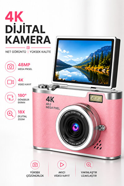 RAYLAX 4K Dijital Fotoğraf Makinesi 48MP Flip Ekran 18X Zoom Flaşlı Türkçe Menü Vlog Kamerası