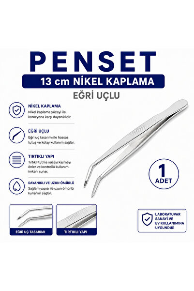 Labolist Penset Eğri Uçlu 13 Cm Nikel Kaplama