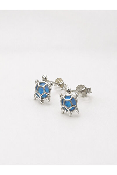 Esvema Silver 925 Ayar Gümüş Mavi Opal Taşlı Kaplumbağa Küpe