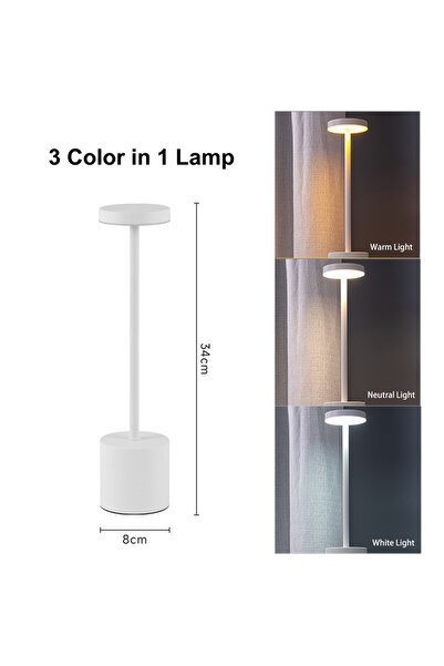 Choice4 White 3 Colors Rechargeable Alloy Cordless LED Table Lamp Touch Switc...