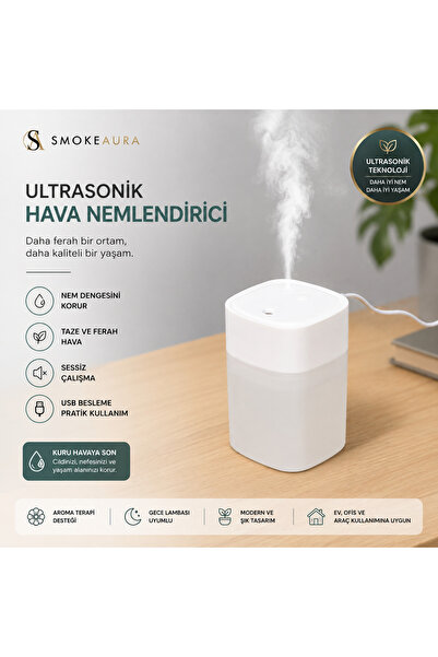 Tiffany SmokeAura 400 ML Ultrasonik Hava Nemlendirici Aroma Difüzörü USB LED ...