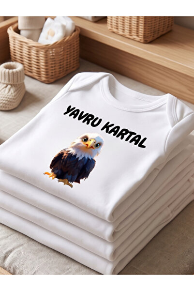 EGGBABY Yavru Kartal Baskılı Bebek Body Zıbın Taraftar Temalı Siyah Beyaz %100 Pamuklu Hediye