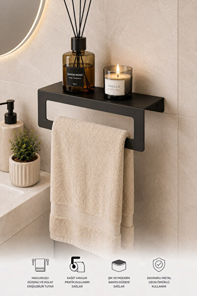 YİĞİT METAL Black Metal Wall Mounted Towel Holder - Stylish and Durable Desig...