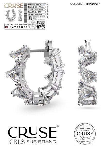 Cruse 925 Ayar Gümüş TriNova™ Halka Küpe 18 Ayar Beyaz Altın Kaplama Sertifikalı