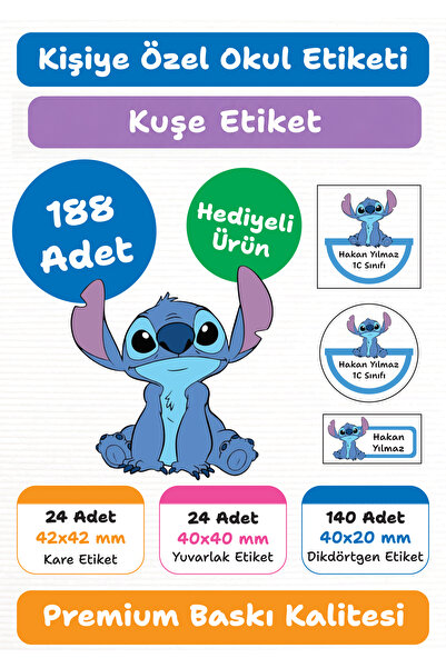 repro design 188 Adet Stitch Kişiye Özel Okul Etiketi Kalem Defter Kitap İsim...