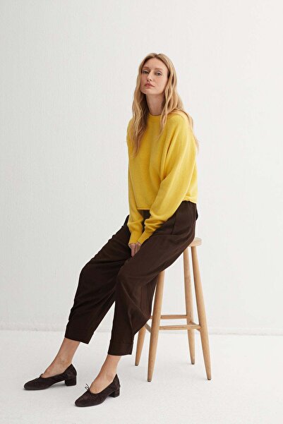 Silk and Cashmere Sarı Elena Saf Kaşmir Crop Kazak