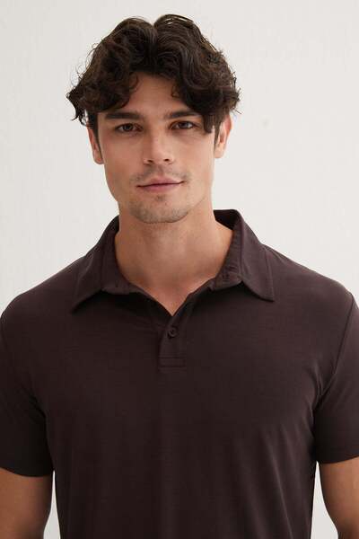 Silk and Cashmere Acı Kahve Ultralight Polo Yaka Tişört