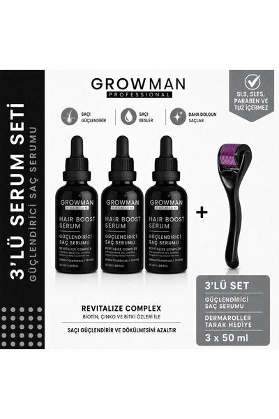 growman Serum 50 ml X3 + Dermaroller Comb Gift Set – 70 Days Intensive Care