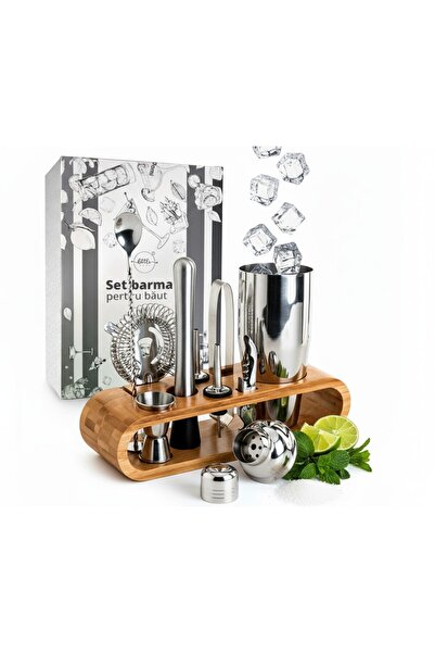 LittleDomi Set de Barman pentru Bauturi, LittleDomi, Suport din Bambus, Shake...