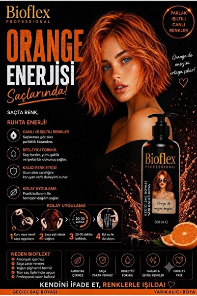 Bioflex Amonyaksız Turuncu Saç Boyası 250 ml Geçiçi Renkli Kokusuz Su Bazlı O...
