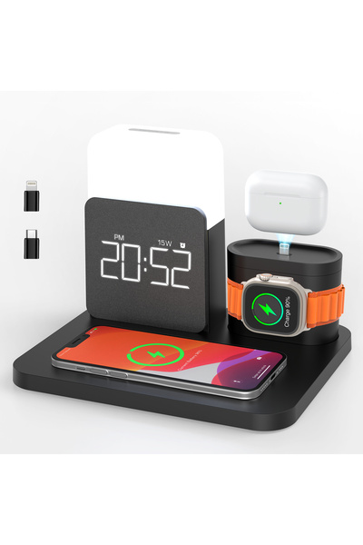 Choice1 black 7-in-1 MagSafe Alarm Clock Charger-Wireless Station for iPhone ...