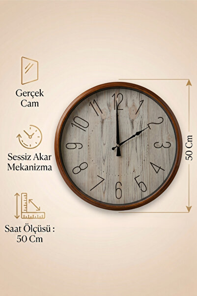 Frapan Home GLX 50 Cm Premium Dekoratif Duvar Saati Sessiz Mekanizmalı Büyük Boy Salon Saati