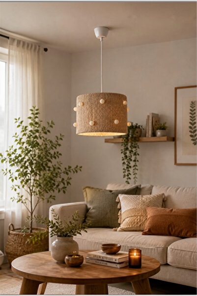 Elizim Home Lighting Makrome Krem Ponponlu Bohem Avize