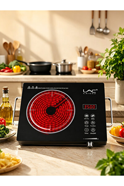 LAC LAICHY طباخ حثي محمول، 3500 واط، طباخ حثي بجسم رفيع، L-1301 أسود