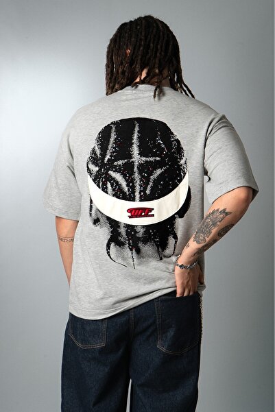 Plus Eighteen Tricou bărbătesc oversize Off System Grey Drip Stone