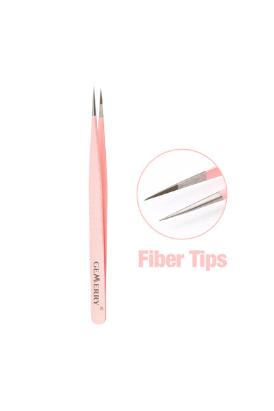 Choice10 LW11 GEMERRY 1 PC Eyelash Tweezers With Fiber Tips Pink Professional...