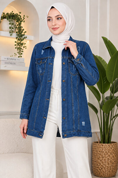 Missvalle Laser Detailed Denim Jacket Blue 6097