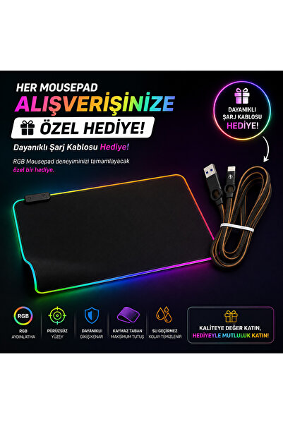 DALONG Rgb Led Işıklı 90x40 Cm Düz Baskısız Siyah Gaming Mouse Pad