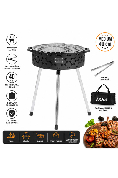 İksa Katlanabilir Mangal Medium 40 cm Katlanır Kömürlü Kamp Piknik Mangalı