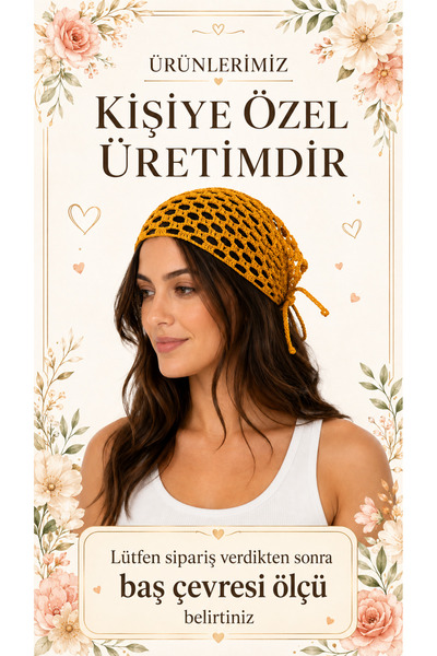 NEHOLİA Women's Hand-Knitted Triangle Hair Bandana Mustard Yellow Bohemian Ti...