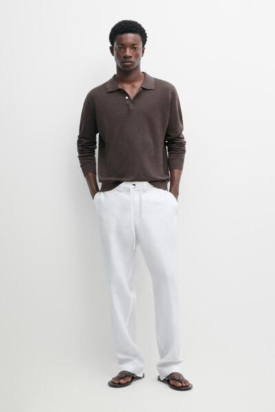 Massimo Dutti Elastik belli %100 keten pantolon