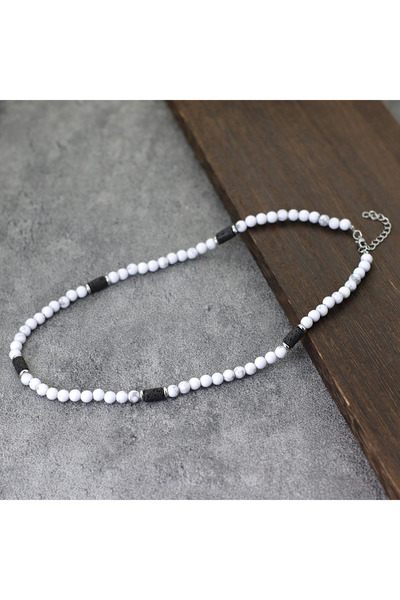Choice whitehowlitestone Classic 6mm Natural Stone Beaded Necklace Men 20 Inc...