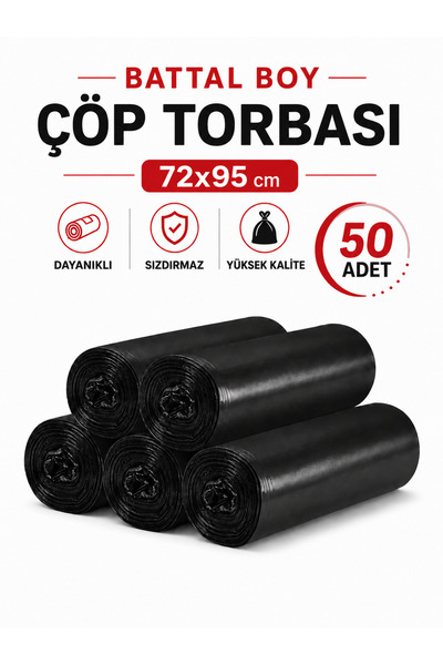 naft Çöp Torbası Battal Boy 10’lu 5 Rulo Kalın 72x95 Çöp Poşeti