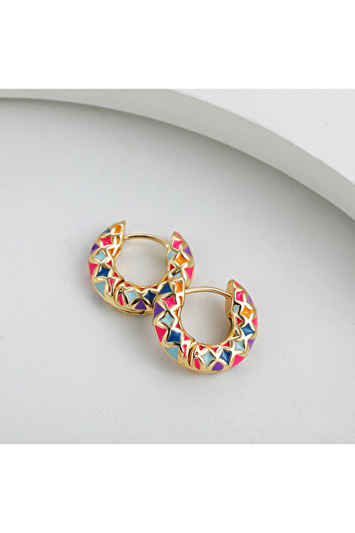 Choice Multicolor Vintage Enamel Colorful Argyle Round Circles Huggies for Wo...