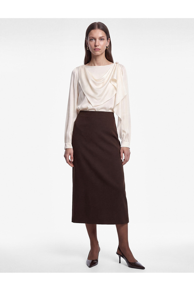 Koton Regular Fit Shawl Collar Long Sleeve Satin Blouse with Metal Accessories