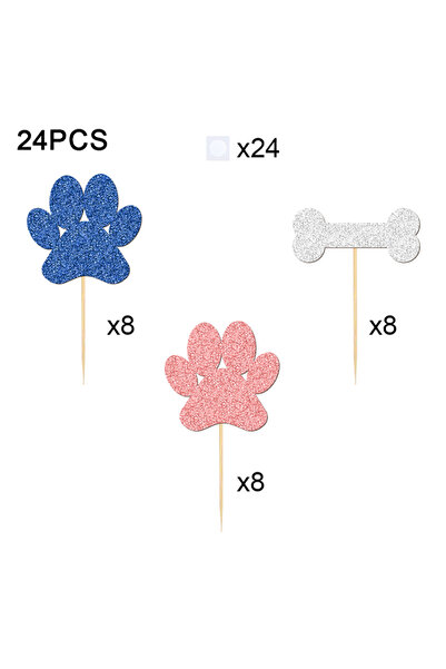 Choice 01 YOMDID 24Pcs Dog Birthday Cake Toppers Glitter Puppy Paw & Bone Cup...