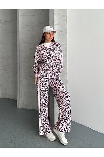mylunessa Set de trening oversize cu mâneci lungi, cu imprimeu leopard roz și...