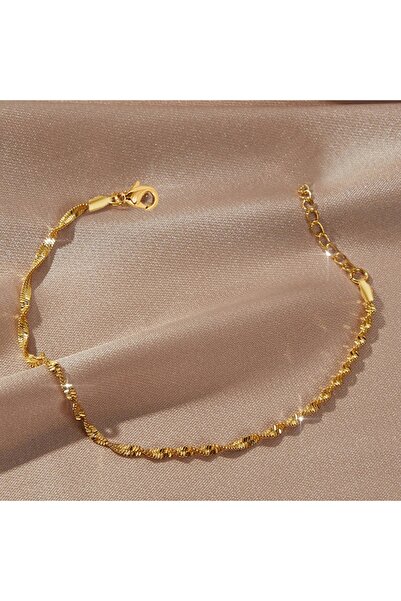 Choice 17cm Gold-color 18K Gold Plated Water corrugated bracelet Stainless St...