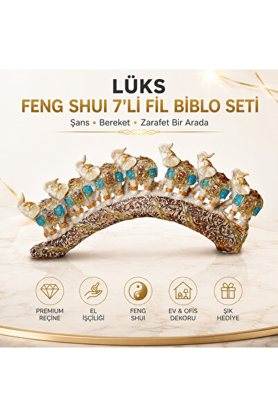 e-life shop Lüks Feng Shui 7'li Fil Biblo Şans Bereket Dekoratif Ev Ofis Kons...