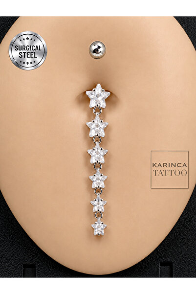 Karınca Piercing Yıldız Taşlı Sallantılı Göbek Piercing