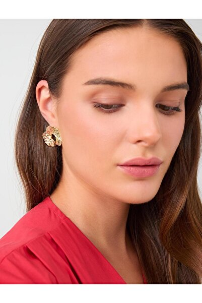 Jimmy Key Gold Color Leaf Formed Curved and Textured Earrings