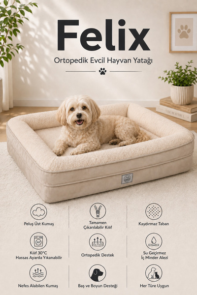 Jungolica Pet Products Felix, Visco Süngerli, Ultra Yumuşak, %100 Su Geçirmez...