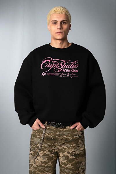Crupt Studio Pink Pure Chaos Oversize Siyah Erkek Sweatshirt