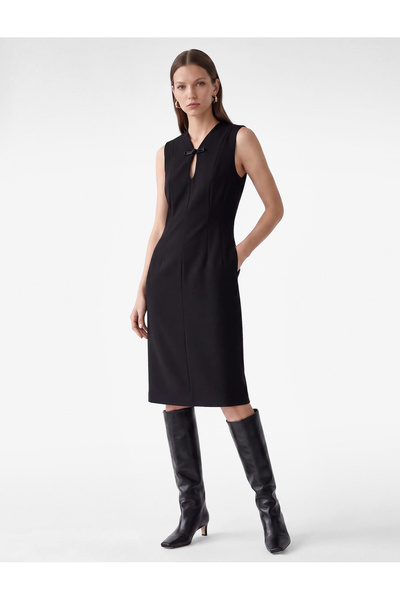 Koton Crepe Fabric Window Detail Napoleon Closure Sleeveless Midi Dress